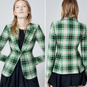 NWT Smythe Duchess Blazer Grass Green Seersucker Plaid Patch Pocket Size 2